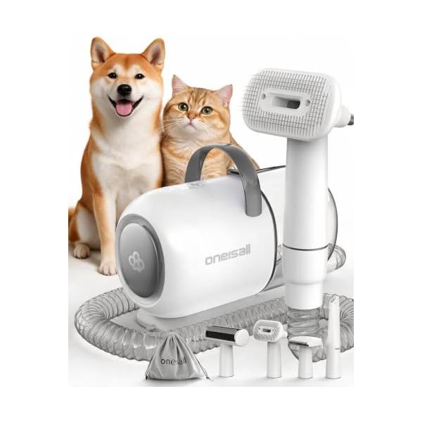 ブラシと掃除機一体型  Oneisall ペット グルーミング掃除機 4in1犬 猫美容器/ペットの毛 掃除機 強力 * 抜け毛 自動吸引/ブラシ付き/ペット 抜け毛対策/バリカ