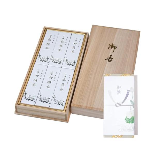 包装 蓮のし付き 梅薫堂 白檀初梅 6箱入 桐箱 /「心を穏やかにする白檀の香り。大切な人への贈り物に最適なギフト線香。」 日本製 国産 淡路島 ばいくんどう