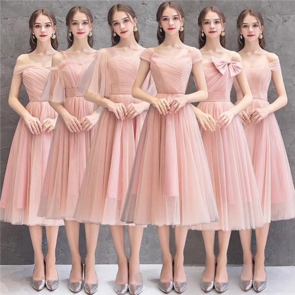 ブライズメイド ドレス ミモレドレス ミディアム パーティードレス ピンク 締め上げタイプ 袖あり 大きいサイズ Df077l6 グレースショップ 通販 Yahoo ショッピング