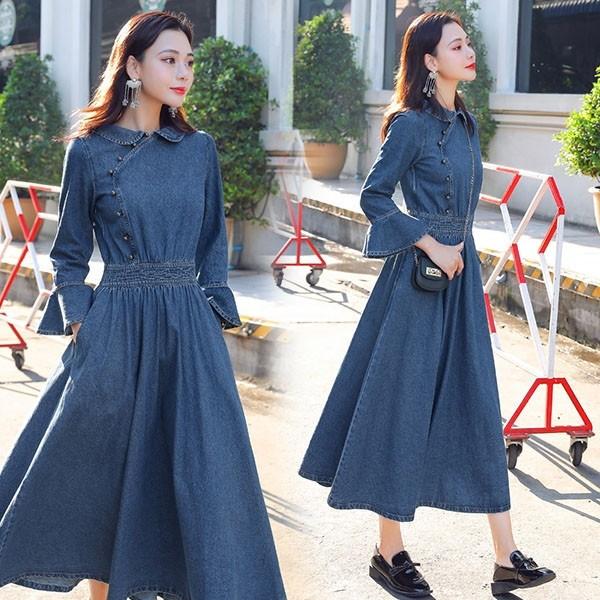 デニム シャツ ワンピース レディース 長袖 デニム ロング ワンピース ロング丈 春 ロングワンピース 春 秋 冬 シャツワンピ Dn064l6 グレースショップ 通販 Yahoo ショッピング