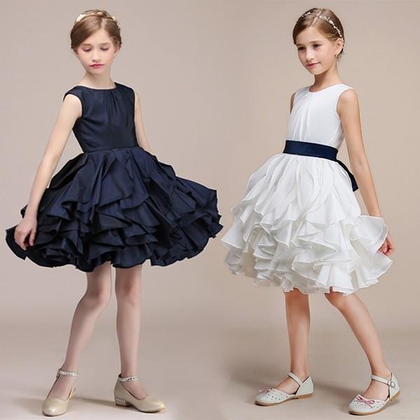 子供ドレス ピアノ発表会 膝丈ドレス ショート フレア裾 袖なし サテン 上品 女の子 ネイビー ビオラバイオリン演奏会 キッズドレス 結婚式 Dt072x1 グレースショップ 通販 Yahoo ショッピング