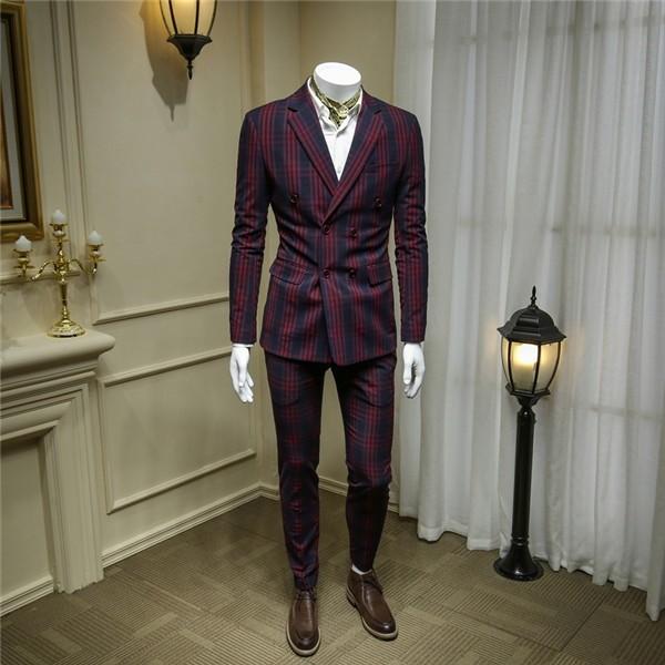 ツーピース セレモニースーツ ダブルブレストスーツ メンズ セットアップ ワインレッドチェック柄 細身 紳士服 結婚式 春秋 2点セット Eg017x1 グレースショップ 通販 Yahoo ショッピング
