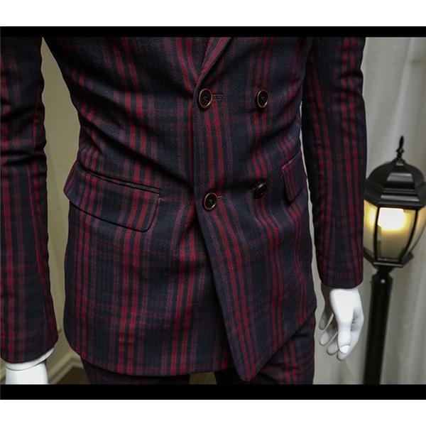 ツーピース セレモニースーツ ダブルブレストスーツ メンズ セットアップ ワインレッドチェック柄 細身 紳士服 結婚式 春秋 2点セット Eg017x1 グレースショップ 通販 Yahoo ショッピング