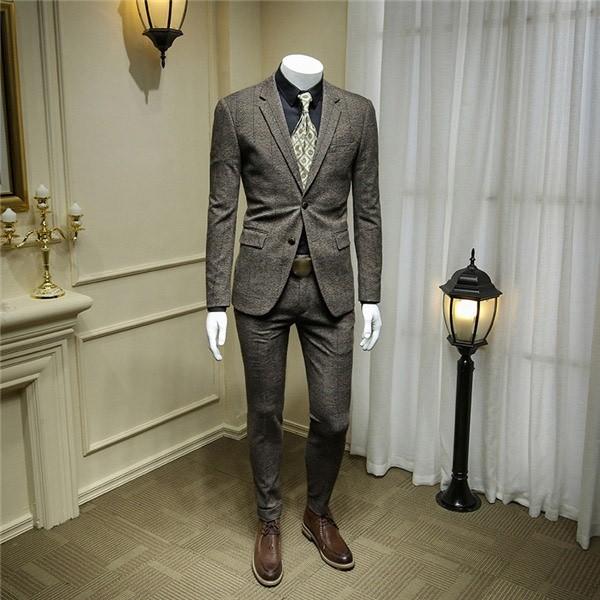 ツーピース フォーマルスーツ カジュアルスーツ メンズ セットアップ キャメル色 細身 紳士服 結婚式 冠婚 厚め 冬 秋 2点セットスーツ Eg024x1 グレースショップ 通販 Yahoo ショッピング