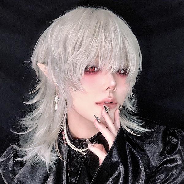 ウィッグ シルバー メンズ レディース かつら ショート ウルフ ウィッグ シルバー メンズ レディース かつら ショート ウルフ
