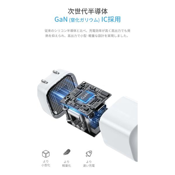 iPhone �[�d�� 20W PD �Ή� iPhone �}���[�d�� Type-C USB-C �^�C�vC �[�d�� �܂肽���ݎ��v���O GaN IC �̗p �P�[�u���t�� ���S�ی� ���� �C�O�Ή� AC�A�_�v�^ ���i�摜5