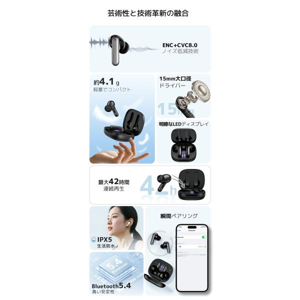 ���C�����X�C���z�� �C���z�� Bluetooth5.4 �u���[�g�D�[�X�C���z�������� �J�i���^ IPX7�h�� 40���ԉ��y�Đ� �y�� �C���z�� bluetooth �u�Ԑڑ� �}�C�N�t ���� ���i�摜4