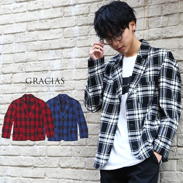 チェック テーラードジャケット メンズ 春 アウター ジャケット ブレザー ブルゾン ジャンパー セットアップ 上下 可能 赤 Graciasショッピングストア 通販 Yahoo ショッピング