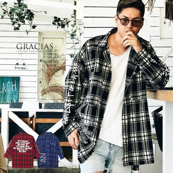 チェックシャツ メンズ ビッグシルエット シャツ 長袖 ビッグシャツ オーバーサイズ ロング丈 長袖シャツ レッド Graciasショッピングストア 通販 Yahoo ショッピング