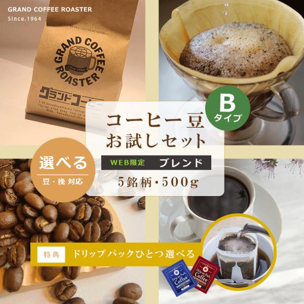 お試し飲み比べ [Bタイプ] 自家焙煎 ブレンドコーヒー豆100g×5種 500g