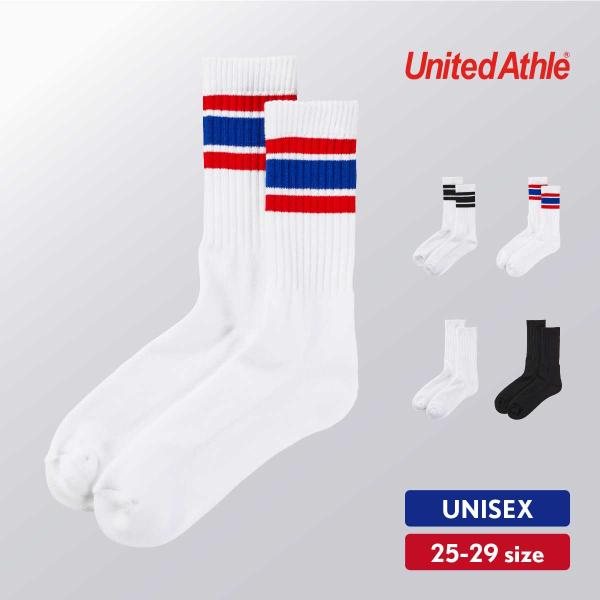 靴下 ラインソックス メンズ 無地 厚手 25-29cm おしゃれ アメカジ ストリート スポーツ ダンス UnitedAthle ユナイテッドアスレ