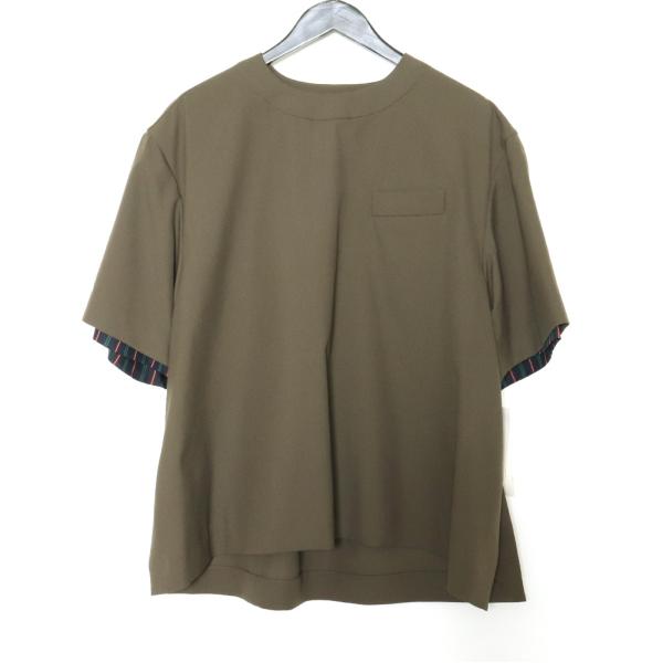 SACAI 21SS ショルダージップ ス―チング POシャツ サイズ1 カーキ 21 