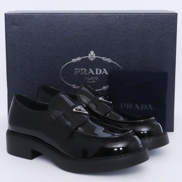 PRADA プラダ センターシーム パテントレザー シューズ ブラック PRADA（プラダ） ローファー チョコレート パテントレザー ブラック