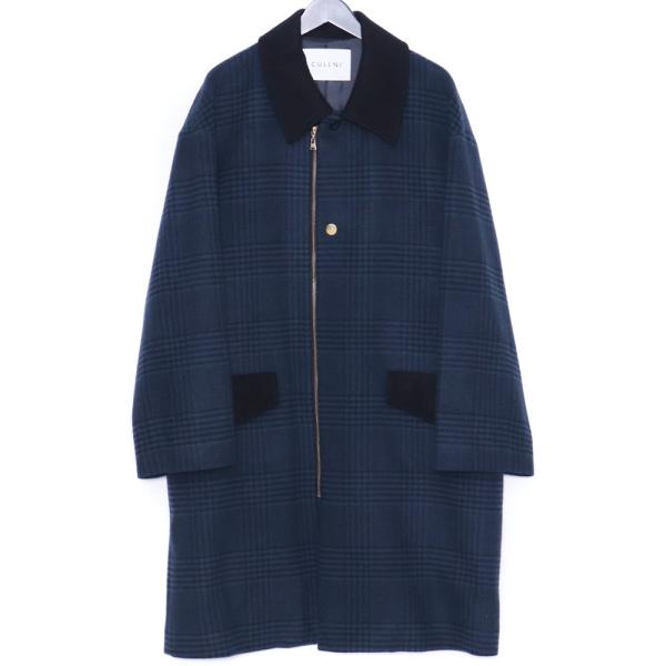 クルニ 22AW studious別注 ZIP CHECK コート エトセンス CULLNI STUDIOUS別注 ZIP CHECK COAT サイズ2 ブルー グリーン