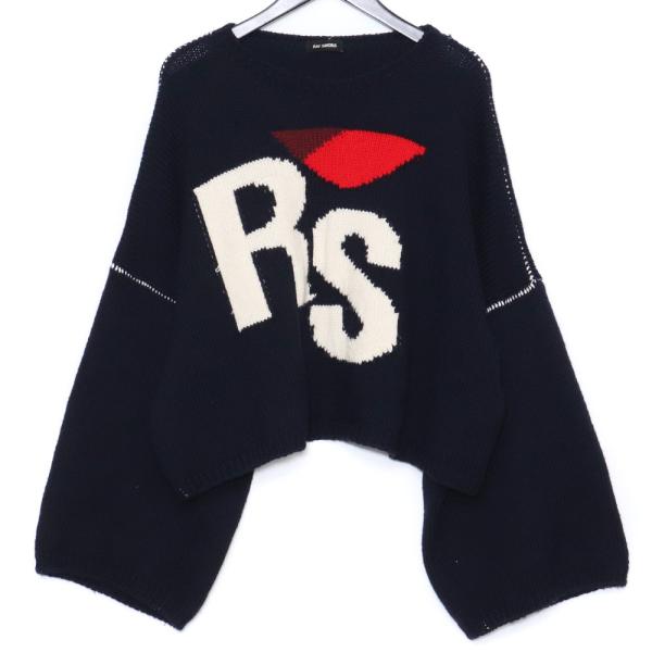 RAF SIMONS 19AW RSロゴクロップドニット Sサイズ ネイビー 