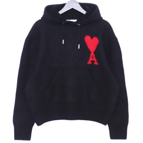 AMI PARIS ニットパーカー Sサイズ ブラック UKS802.018 アミパリス