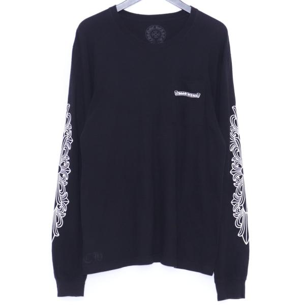 ブラック 長袖Tシャツ袖プリント バックプリント クロムハーツ S CHROME HEARTS クロムハーツ（原本無） ホースシュー フローラル