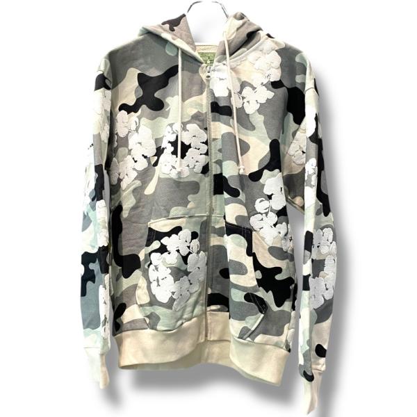Denim Tears★花柄 迷彩 ジップアップパーカー Tan 送関込 DENIM TEARS 24AW CAMO COTTON WREATH ZIP HOODIE White Camo S