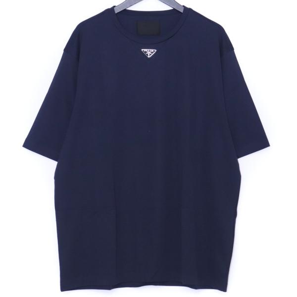 PRADA サテンリボン トライアングルロゴ カットソーワンピース ネイビー PRADA サテンリボン トライアングルロゴ カットソーワンピース