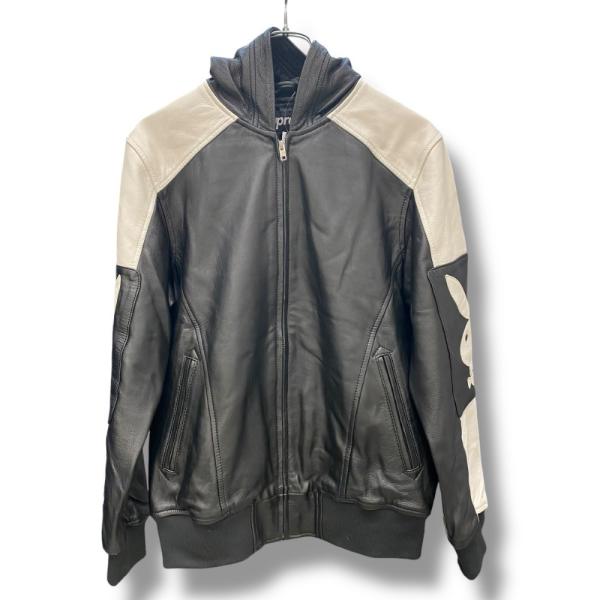 SUPREME × PLAYBOY 14SS HOODED LEATHER JACKET Sサイズ