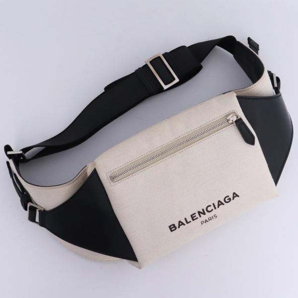 BALENCIAGA ロゴ キャンバス レザー ボディバッグ ナチュラル ブラック