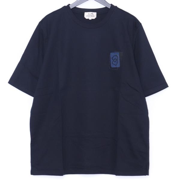 未使用 HERMES ミニレザーパッチTシャツ XLサイズ ネイビー 32-5718