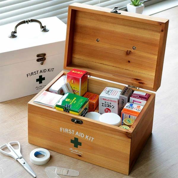 救急箱　木製　木の救急箱　整理ボックス　ファーストエイドボックス 救急箱 収納ボックス Sサイズ 薬 木製 ファーストエイドボックス （ 薬