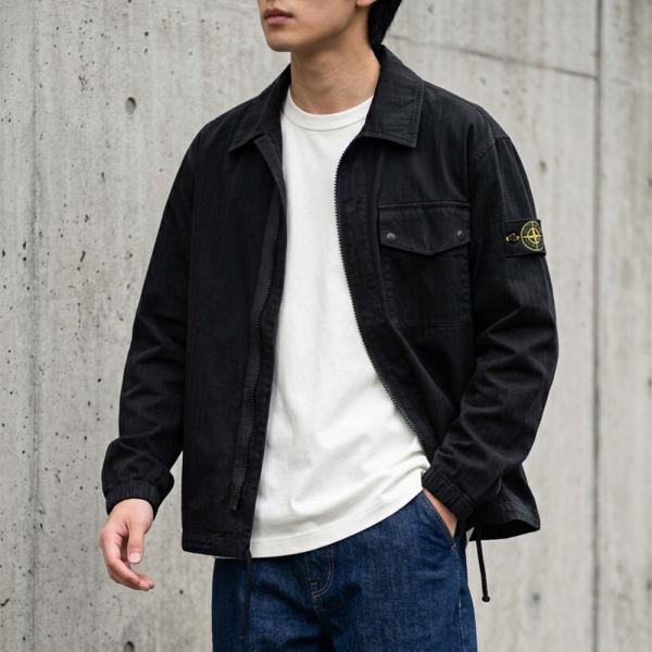 ストーンアイランド STONE ISLAND メンズ シャツブルゾン シャツジャケット ブラック COTTON HERRINGBONE 1200014 S0456 V0029 BLACK