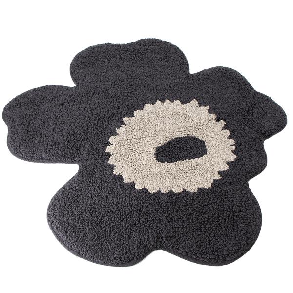 マリメッコ marimekko バスマット 玄関マット ラグマット チャコール×オフホワイト Unikko bath mat 73x74cm 073555 910 北欧 フィンランド [2025AW]