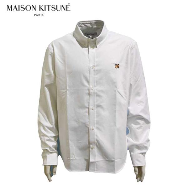 美品 メゾンキツネ メンズ 白シャツ シャツ 長袖 43 XL MAISON KITSUNE メゾンキツネ フォックスヘッド クラシック