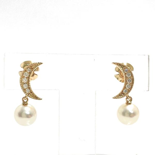MIKIMOTO（ミキモト） パール ダイヤ ピアス ムーン K18YG 7.0mm 月