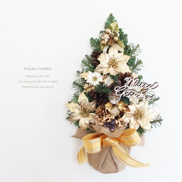 壁に掛けるクリスマスツリー Mサイズ 玄関飾り おしゃれ アーティフィシャルフラワー リースタイプ T-1099
