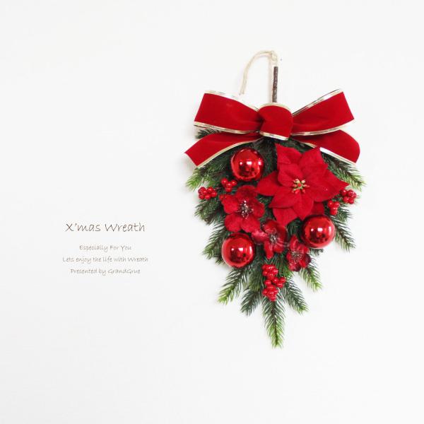 「送料無料」クリスマス スワッグリースサイズ　約25×20ｃｍミニサイズのクリスマスリースです。素材　アーティフィシャルフラワー（造花）素材は人気のアーティフィシャルフラワー（造花）なので玄関や屋外のドアにも飾れますが直射日光や雨風に当てる...