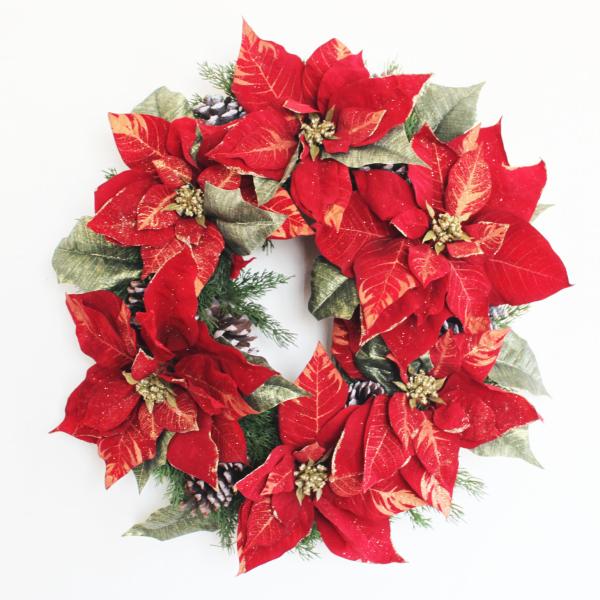 特大サイズのクリスマスリース「送料無料」直径 約50cm X9017 お店やホテルの飾りつけにお勧め レッド系