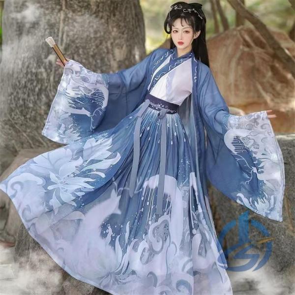 唐装漢服 レディース ioso チャイナ服大人中華ドレスロング丈羽織3点セット 豪華プリント華流舞台ステージ衣装 中国古代宮廷風コスチューム衣装