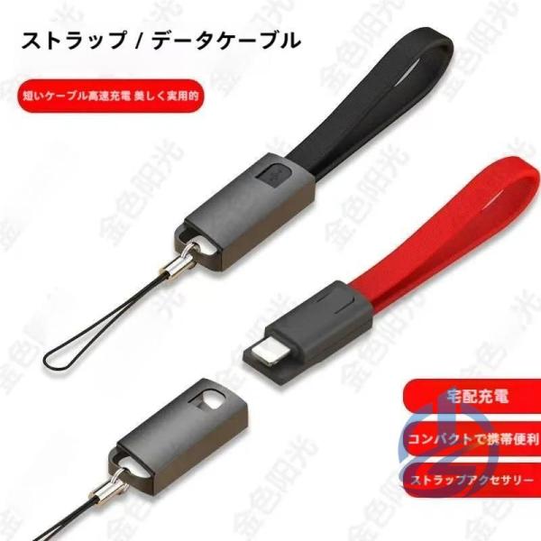 充電ケーブル ストラップ付き キーホルダー型 スマホ充電 Android MicroUSB ioso 転送ケーブル 携帯用 持ち歩き キャップ付き 小型 コンパ