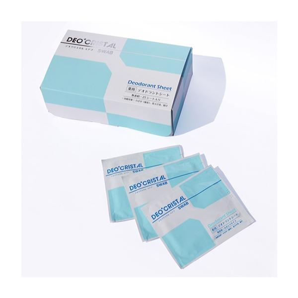 【商品名】デオクリスタル スアブ【内容量】25包入（シートサイズ20×20cm）【主な成分】水、ペンチレングリコール、アルムK、エタノール、エチルヘキシルグリセリン、セテス-20、EDTA-2Na、トコフェロール【製品説明】朝ひとふきするだ...
