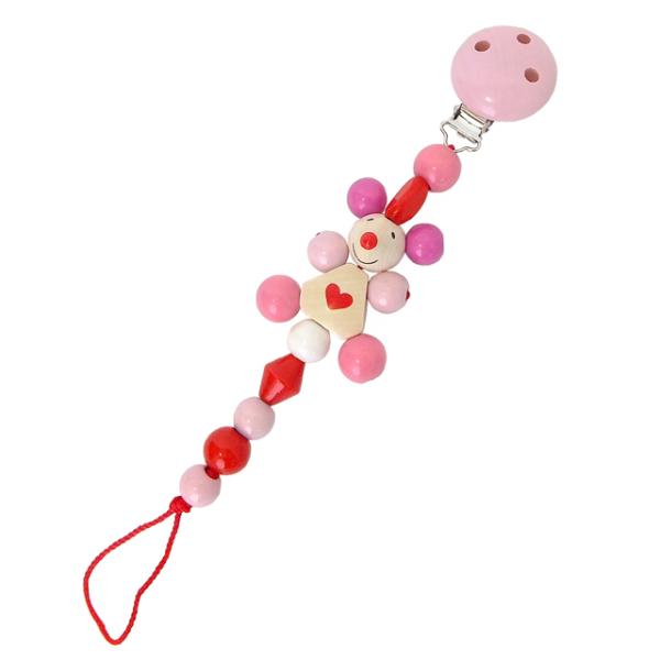 ビーズの先にある紐におしゃぶりをつけることが出来る木のおもちゃホルダーです。片側はクリップになっており、衣服やスタイにつけておもちゃの落下や紛失を防止する便利グッズ。ハートのお洋服を着たねずみちゃんがとってもかわいい！！より便利にお使いいた...