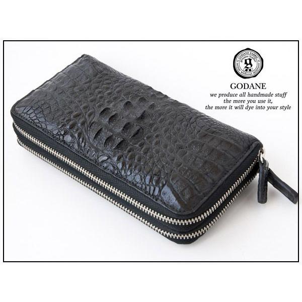 GODANE正規販売代理店 ゴダン  Wラウンド ファスナー カイマン　クロコダイル　財布　ヘッドレザー　spcw8055cpCoffee コーヒー 財布 父の日 カイマン クロコダイル GODANE ゴダン Wラウンド ダブル