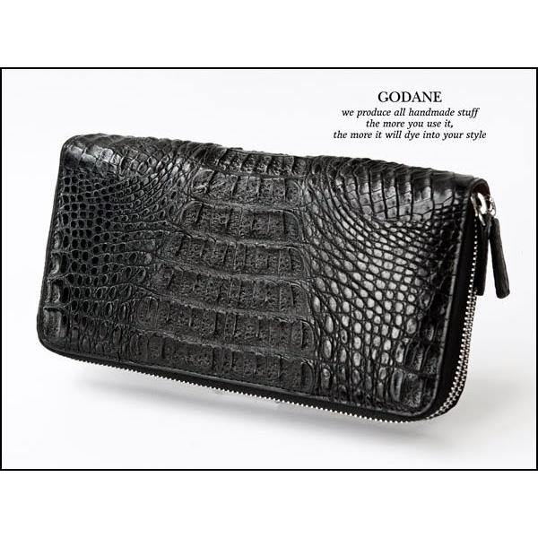 GODANE クロコダイル・ラウンドファスナー ブラック 62%オフ ゴダン 財布 父の日 GODANE ラウンドファスナー