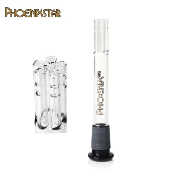 PHOENIX STAR（フェニックススター）のボング用ダウンステム。小さな穴から気泡を生み煙を拡散し、よりスムースなヒットを楽しめるパーコレーターがステムに内蔵！ノーマルボングでも濾過のレベルを高め、喉にやさしい喫味に仕上げてくれます。1...