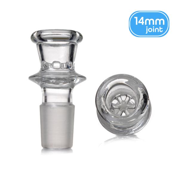 14mmジョイントのボング用ガラス火皿です。ハニカムスクリーンがはめ込まれています。熱衝撃に強いボロシリケイトガラス製。【商品詳細】サイズ：高さ55mm ジョイント部直径14mm 火皿直径27mm素材：ボロシリケイトガラス(耐熱)喫煙具 ガ...
