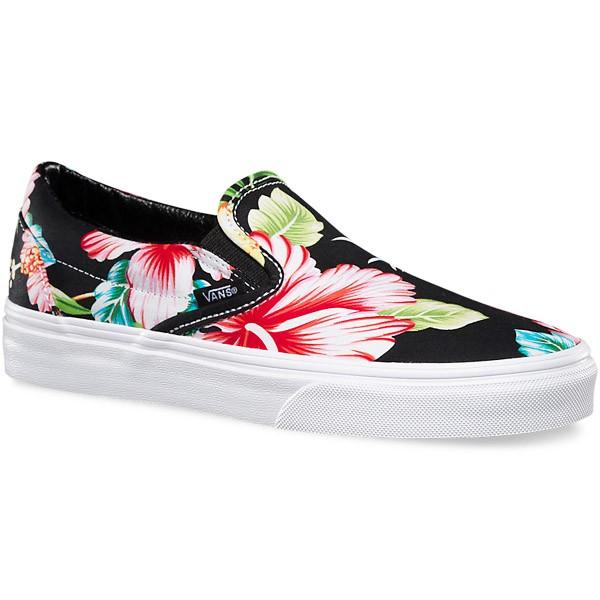 black floral vans slip on