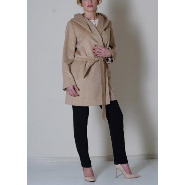 Max Mara MARCH-15 アルパカ混 ハンドステッチ入り フード付きコート 