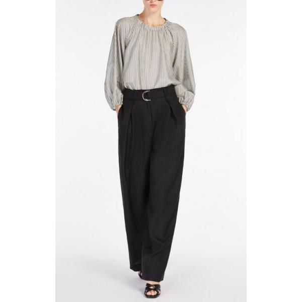 FABIOLA クルーネック ギャザーデザインブラウス グレー/白 'S MaxMara S MAXMARA FABIOLA クルーネック ギャザーデザインブラウス
