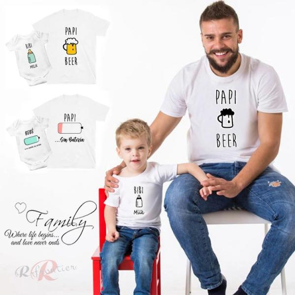 家族 お揃い tシャツ 親子 ペアルック 父の日 赤ちゃん ロンパース ビール ミルク ペアtシャツ 電池 リンクコーデ 親子 セット 親子コーデ パパ ベビー おそろい