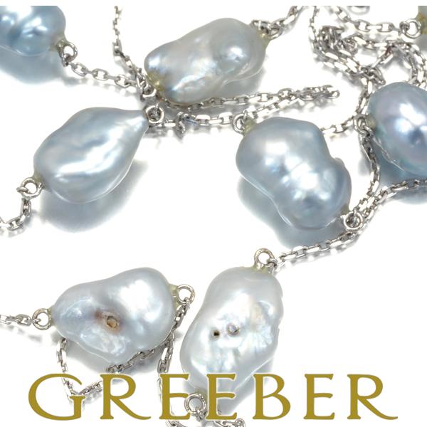 バロックパール 白蝶真珠 5.8-7.8mm ステーション ロング ネックレス  