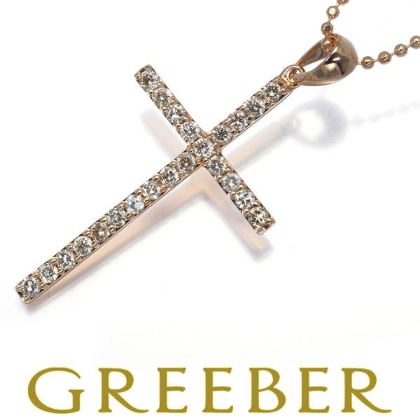 ダイヤ ダイヤモンド 0.36ct クロス ボールチェーン ネックレス K18PG 
