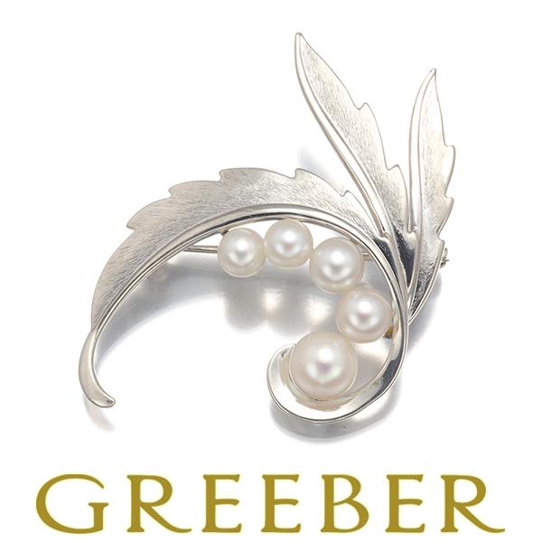 MIKIMOTO ミキモト ブローチ パール 真珠 4.5-6.2mm リーフ シルバー 