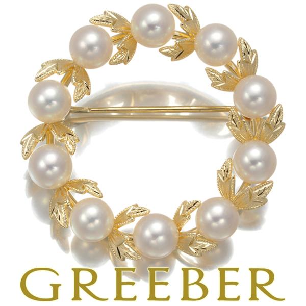 MIKIMOTO ミキモト ブローチ パール 真珠 5.8mm リーフ サークル K18YG 